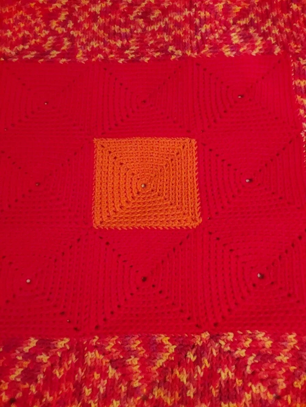 🌺 NEW Handmade Orange, Red & White Geometric Afgan/Bedspread